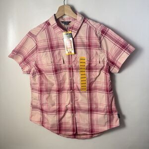 Eddie Bauer Adventure Shirt Women's Med Pink Short Sleeve Moisture Wicking Camp